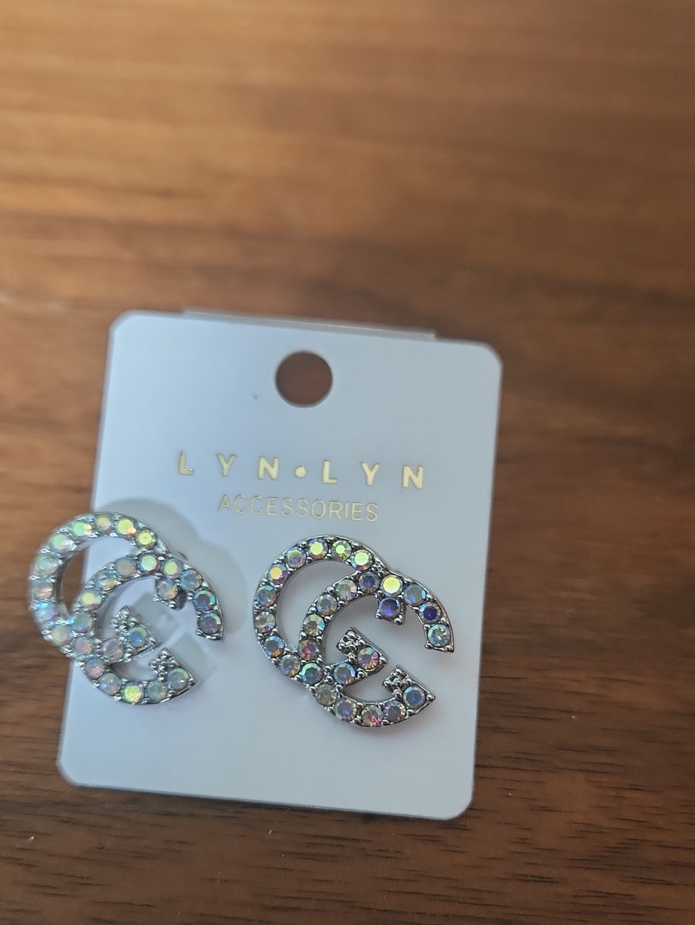 Fashion Jewelry Iridescent Crystal Double-C Hoop Earrings - Silver